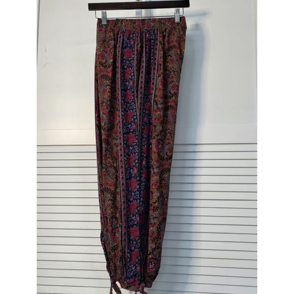 Haute Hippie Harem Pants Wide Leg Boho Elastic Waist Tie Cuff Size Large Pink Br - Picture 2 of 9